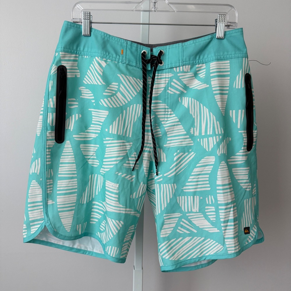Quiksilver sz 32 Waterman Collection Board Shorts Teal White Beach Swim Surf